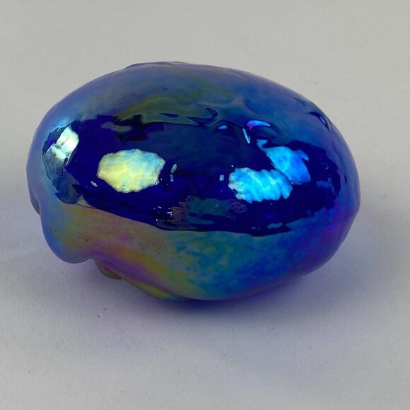 Hand Blown Iridescent Glass Ornament Half Moon Stars Design Blue Purple Vintage - Picture 6 of 10